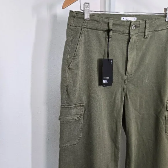 PAIGE Carly Wide Leg Cargo women's jeans in Vintage Ivy Green Size 29 NEW - Picture 3 of 11